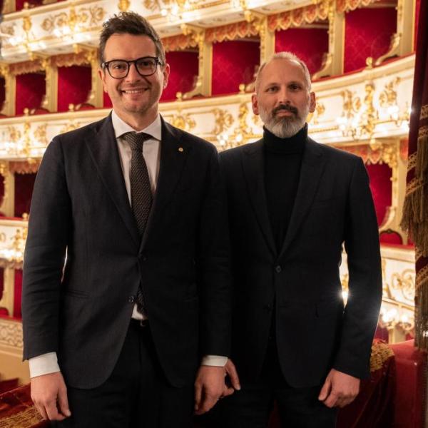 Il sindaco di Parma Michele Guerra e il sovrintendente del Teatro Regio di Parma Luciano Messi (foto Matteo Fornari)