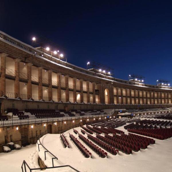 Lo Sferisterio di Macerata sotto la neve